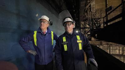 Jon Bolton with Liam Way at the site of Tata Stee's planned Electric Arc Furnace